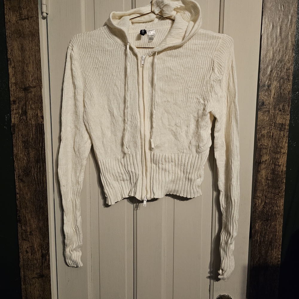 H&M Cream Ribbed Zip-Up Hoodie